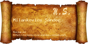 Milankovics Sándor névjegykártya